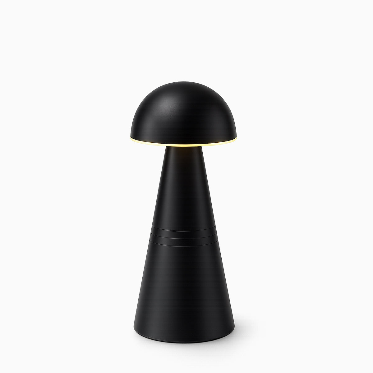 Black cordless table lamp with a white background