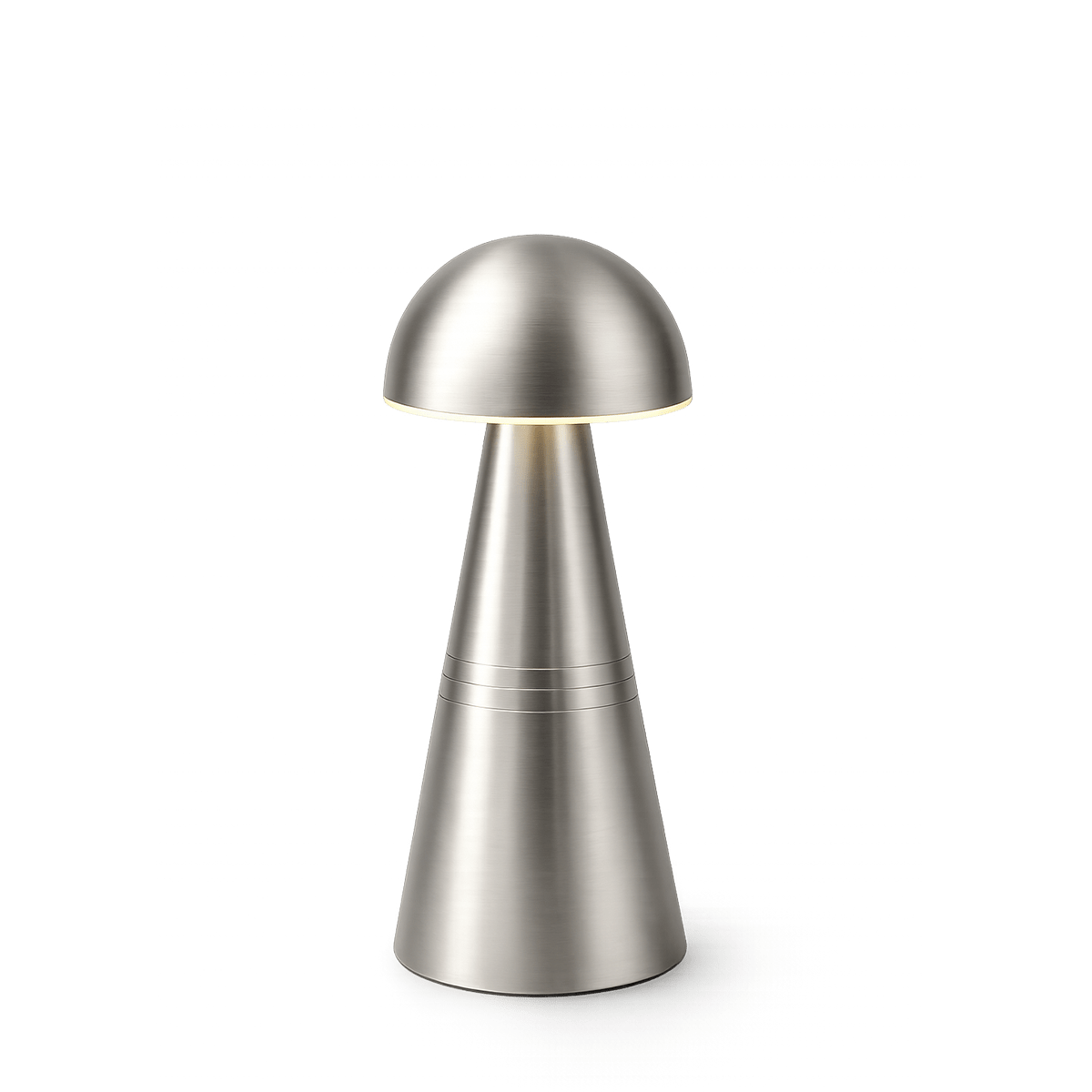 Silver rechargeable table lamp with dome shade