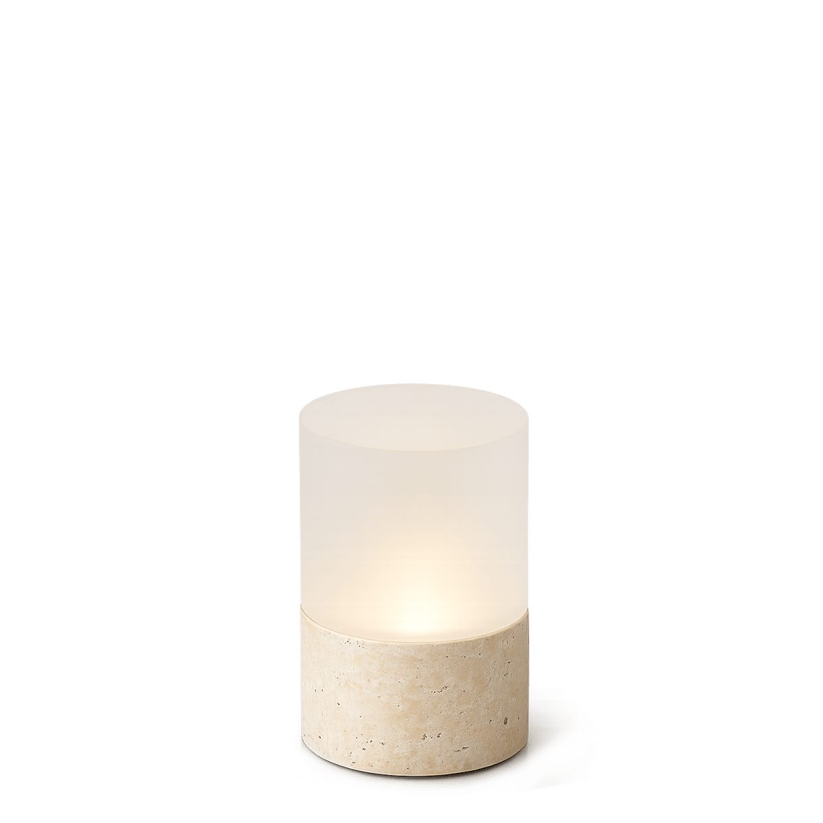 Cylindrical rechargeable table lamp with a stone textured base
