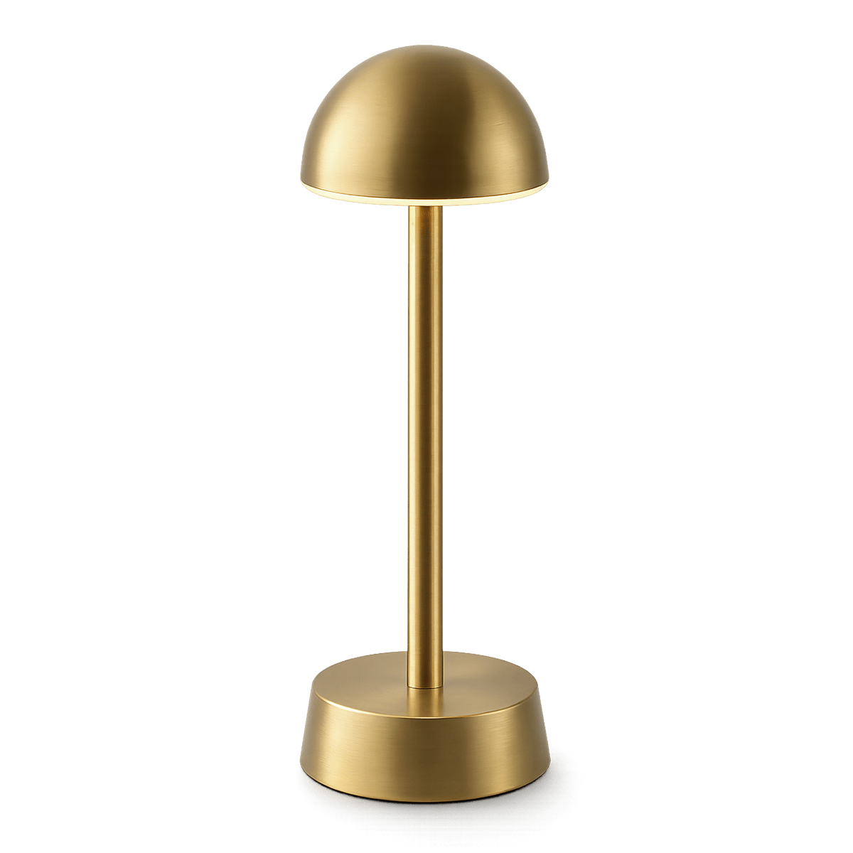 Brass rechargeable table lamp with dome shade