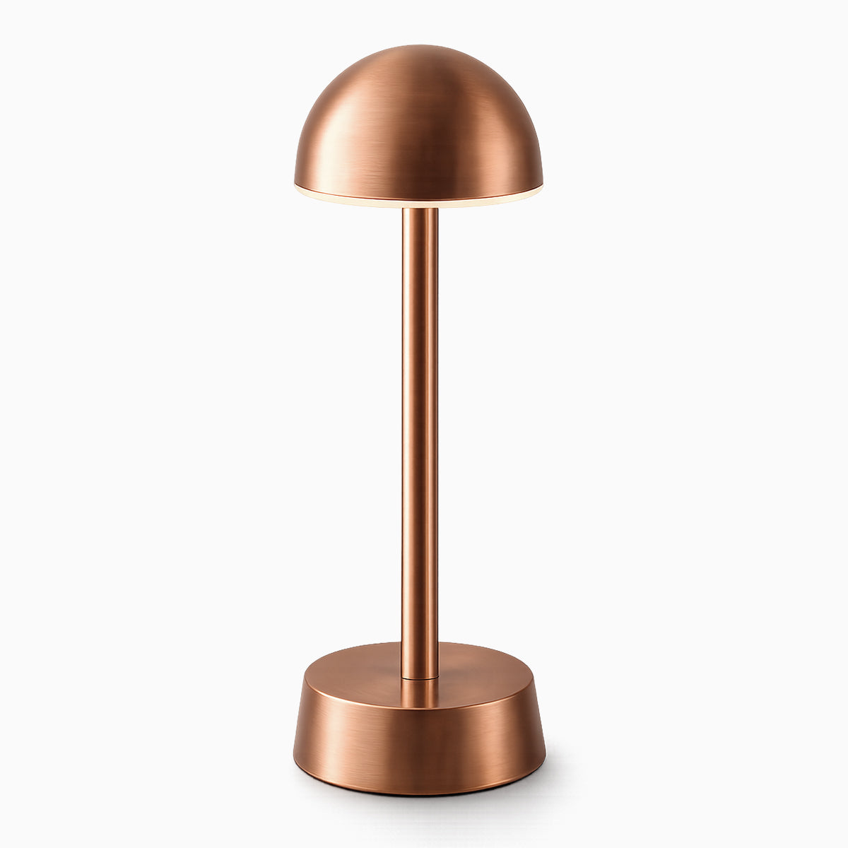 Copper cordless table lamp on a white background