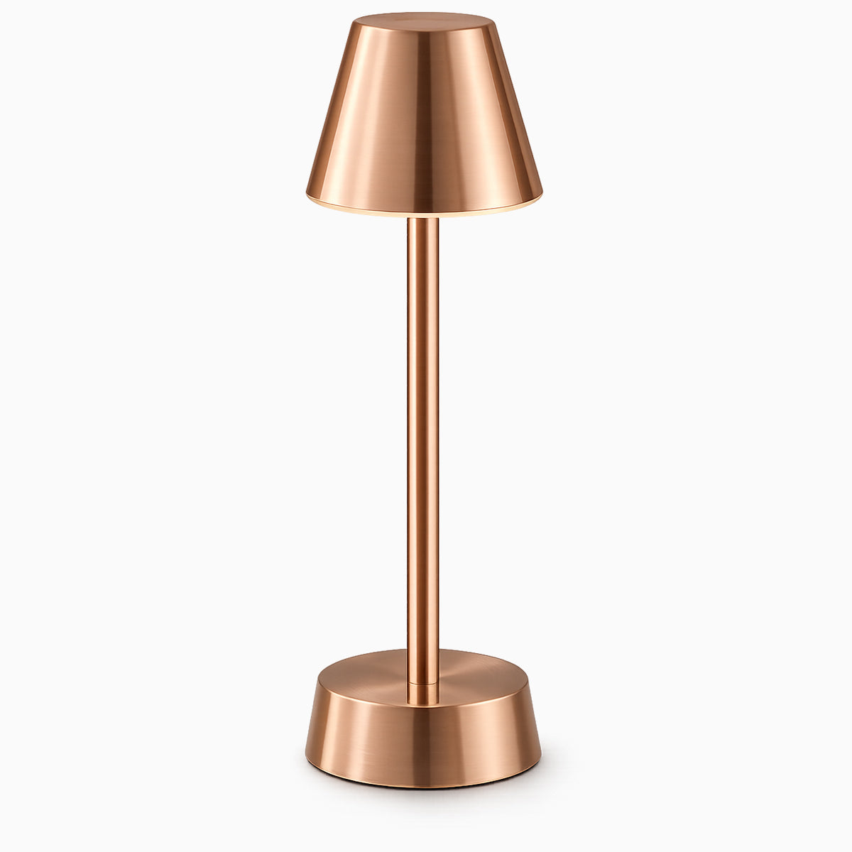 Copper cordless table lamp on a white background