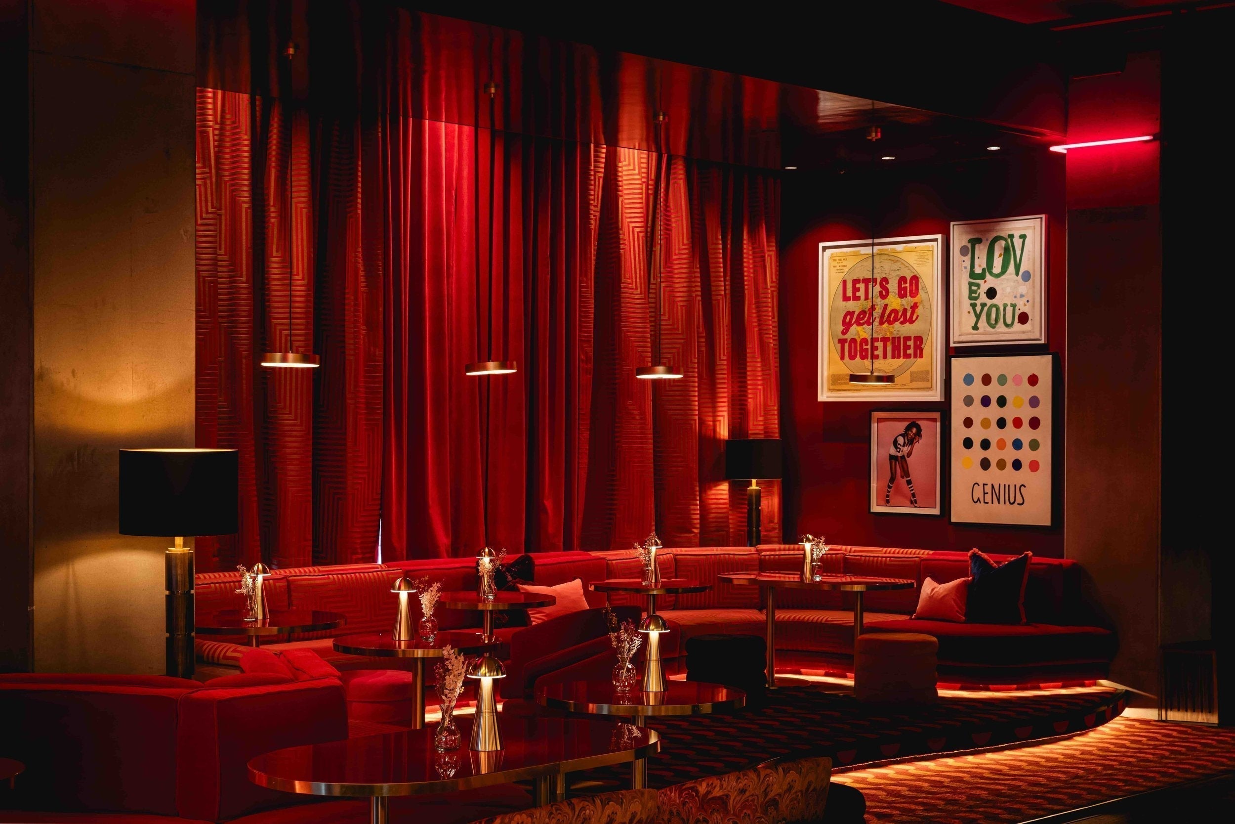 Brass Cordless Table Lamps at Everyman Cinema