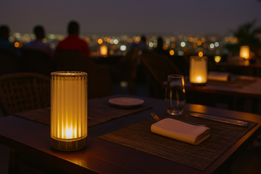Cordless table lamps at Sky Bar 25 Ghana