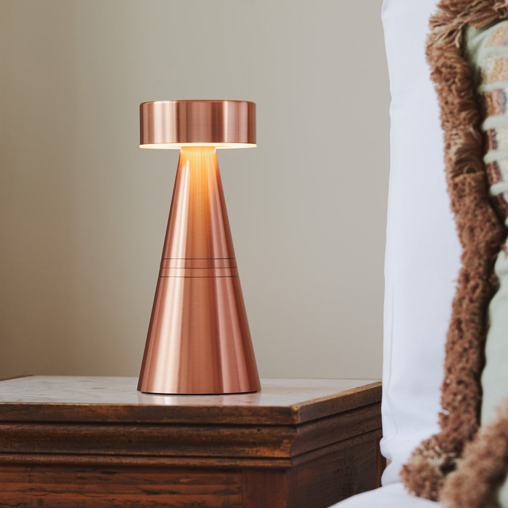 Charm Drum Cordless Table Lamp, Copper Rechargeable Battery Powered Table Lamps Insight Cordless Lighting