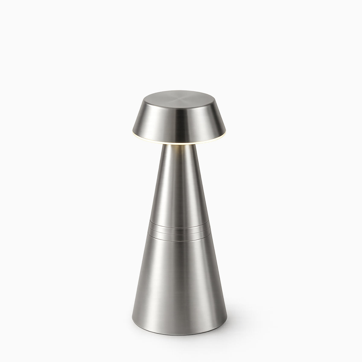 Silver cordless lamp on a white background