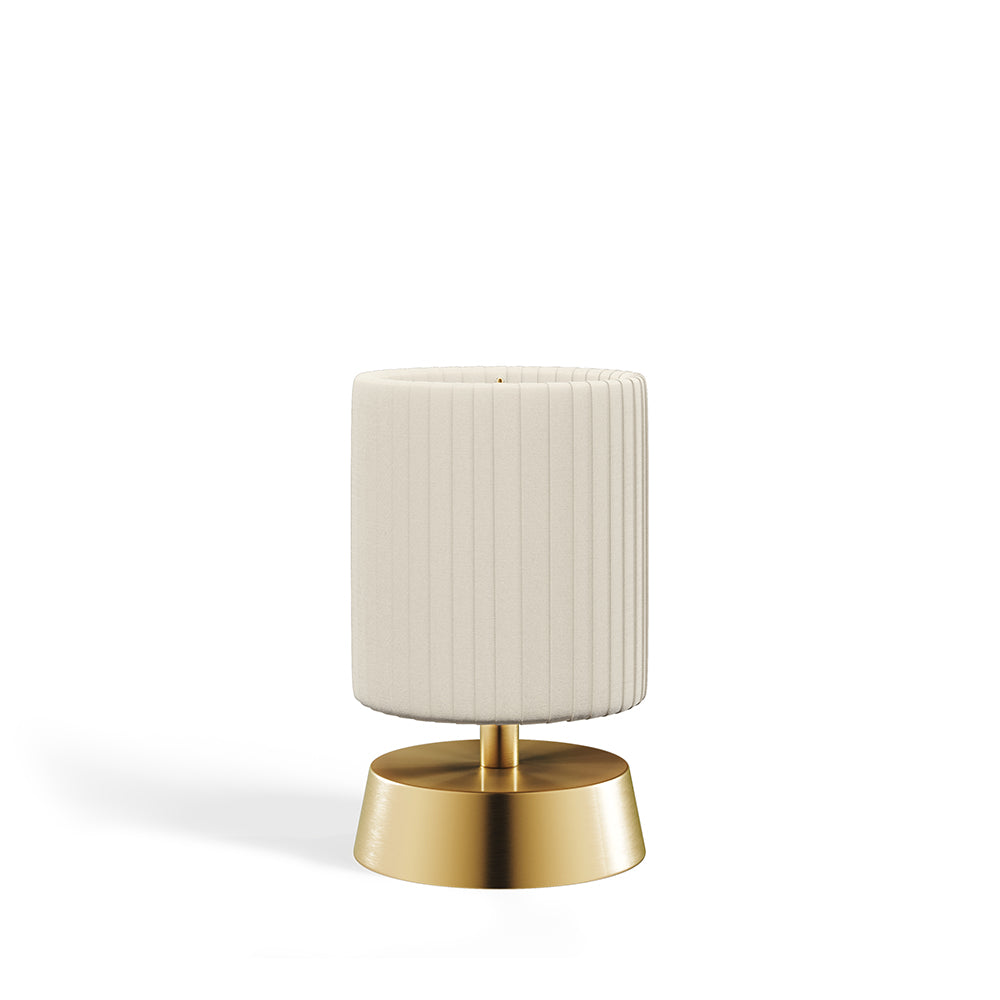 Cleo Rechargeable Cordless Table Lamp, Brass, Ivory Pleated Shade [A]
