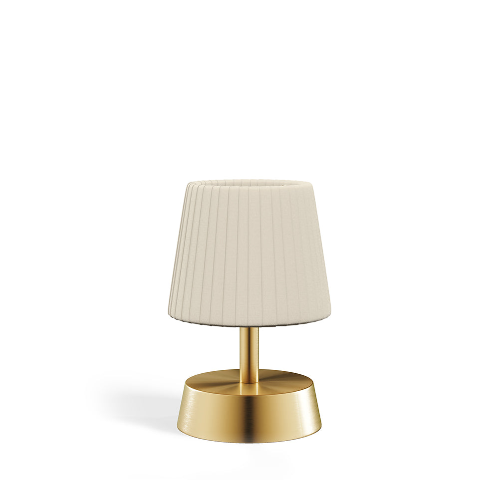 Cleo Rechargeable Cordless Table Lamp, Brass, Ivory Pleated Shade [D]