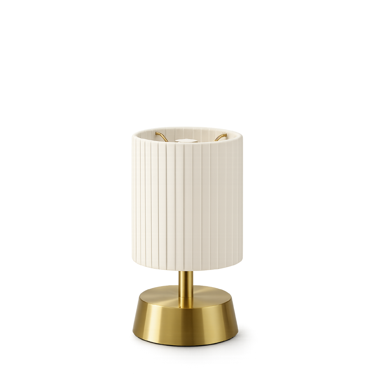 Cleo Rechargeable Cordless Table Lamp, Brass, Ivory Pleated Shade [A]