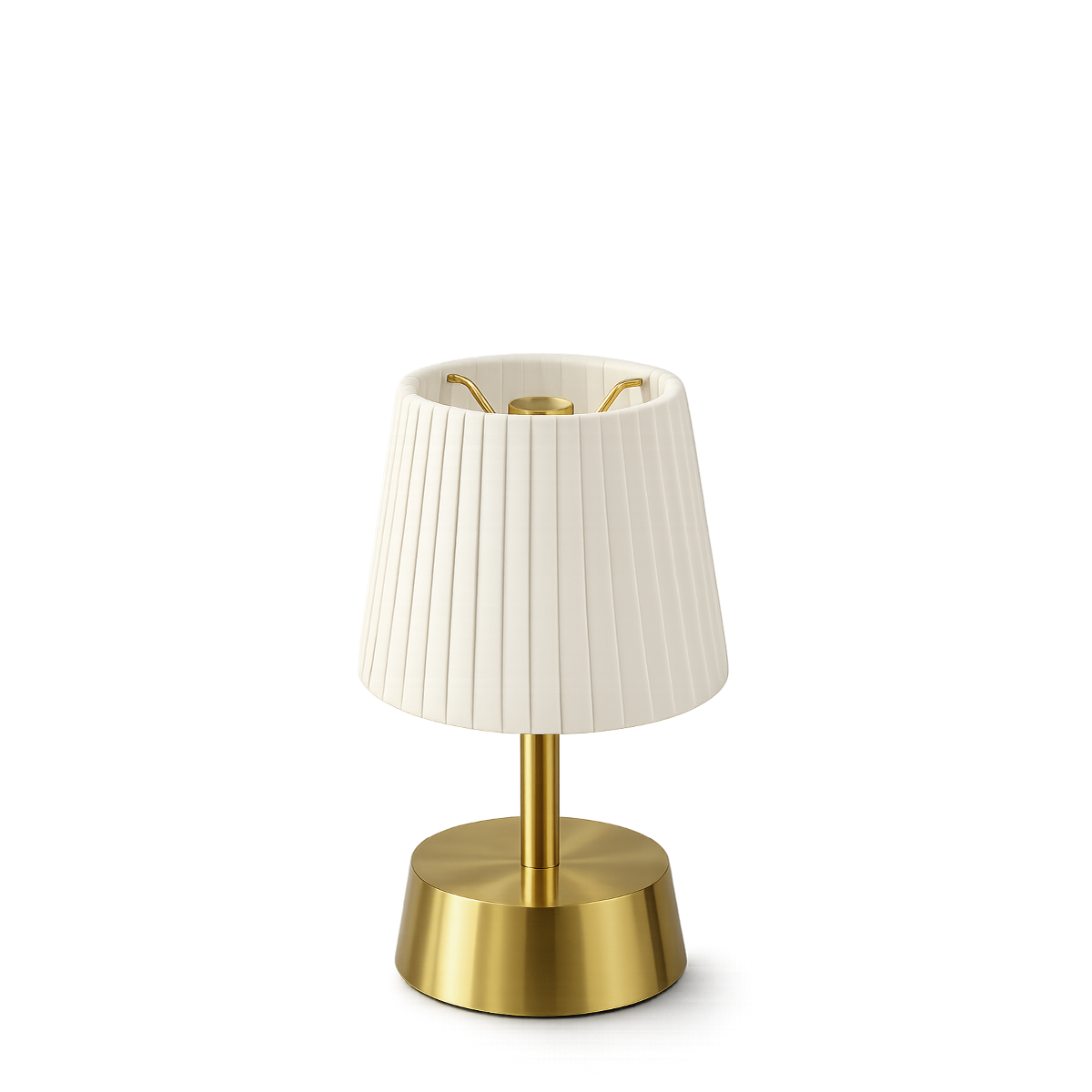 Cleo Rechargeable Cordless Table Lamp, Brass, Ivory Pleated Shade [D]