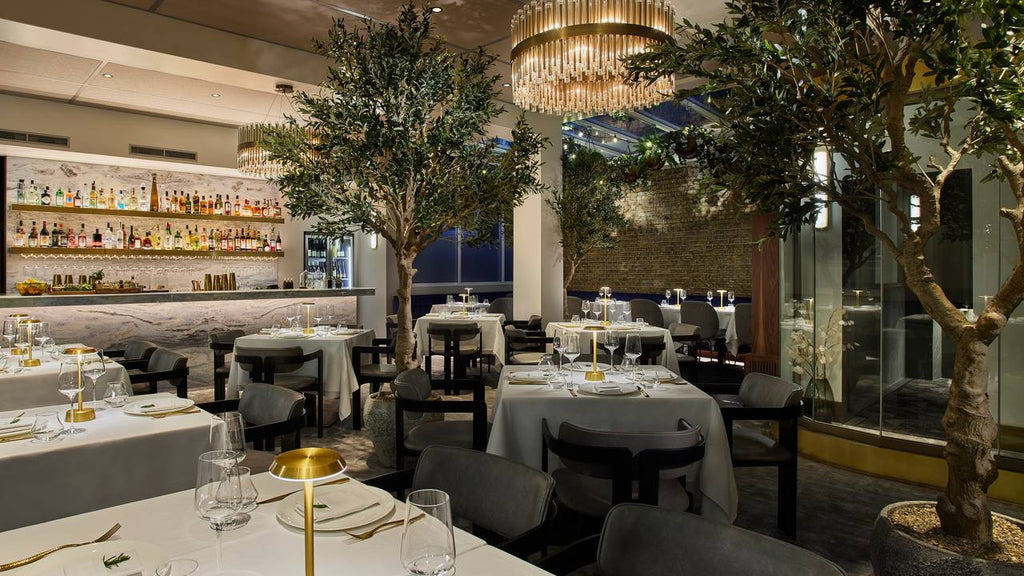 Cordless table lamps in Gold at Sparrow Italia restaurant in Mayfair