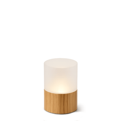 Lampada da tavolo rotonda senza fili, in legno