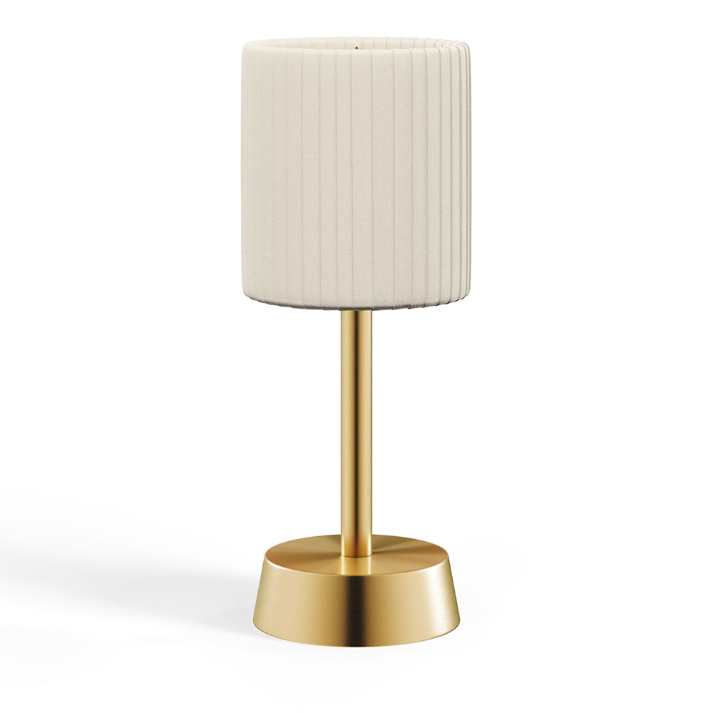 Liberty Rechargeable Cordless Table Lamp, Brass, Ivory Pleated Shade [A]