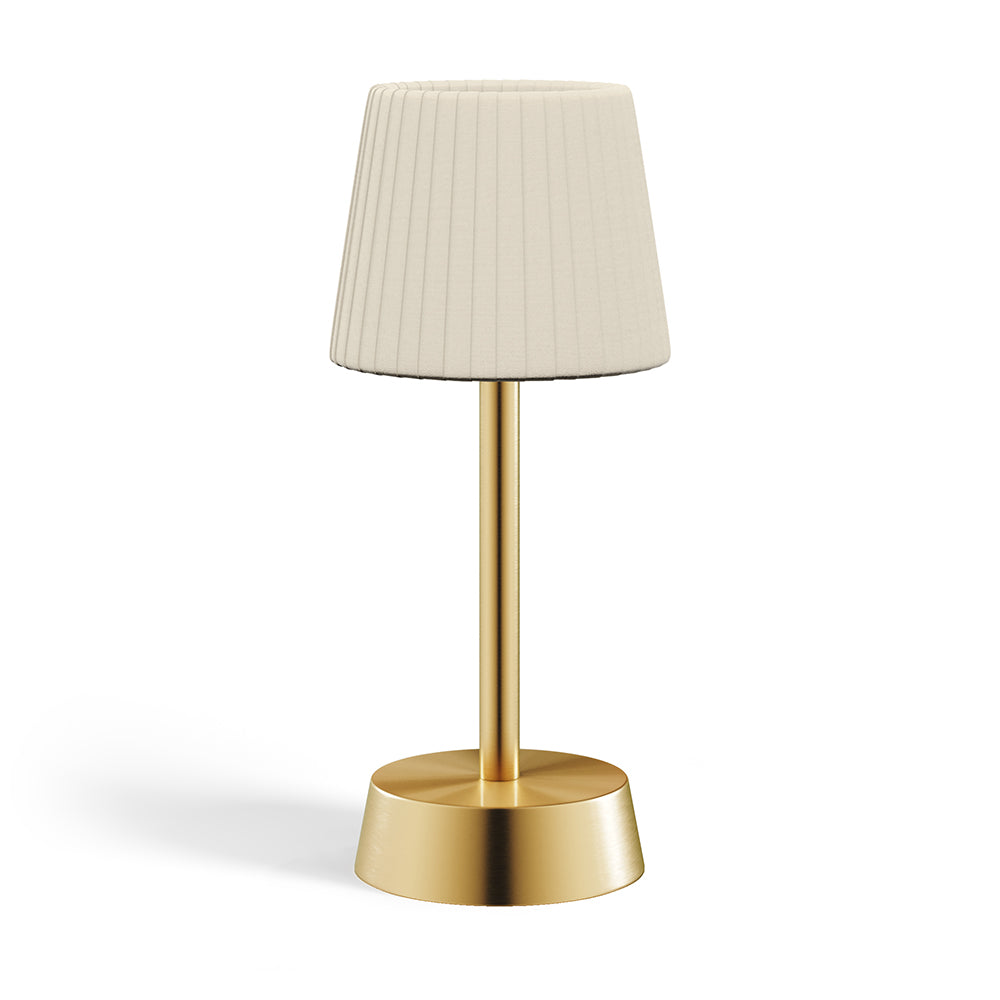 Liberty Rechargeable Cordless Table Lamp, Brass, Ivory Pleated Shade [D]
