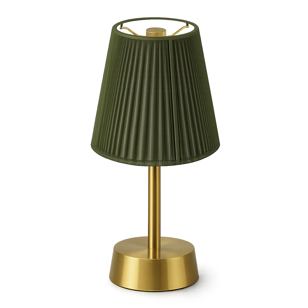 Liberty Rechargeable Cordless Table Lamp, Brass, Moss Green Shade [C]