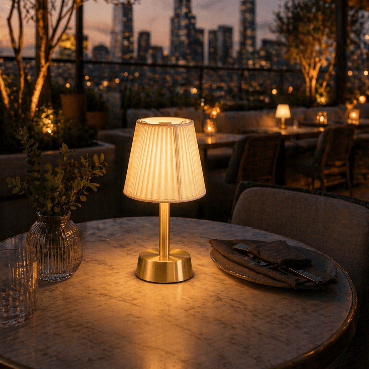 Liberty Rechargeable Cordless Table Lamp, Brass, Ivory Shade [C]