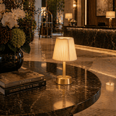 Liberty Rechargeable Cordless Table Lamp, Brass, Ivory Shade [C]