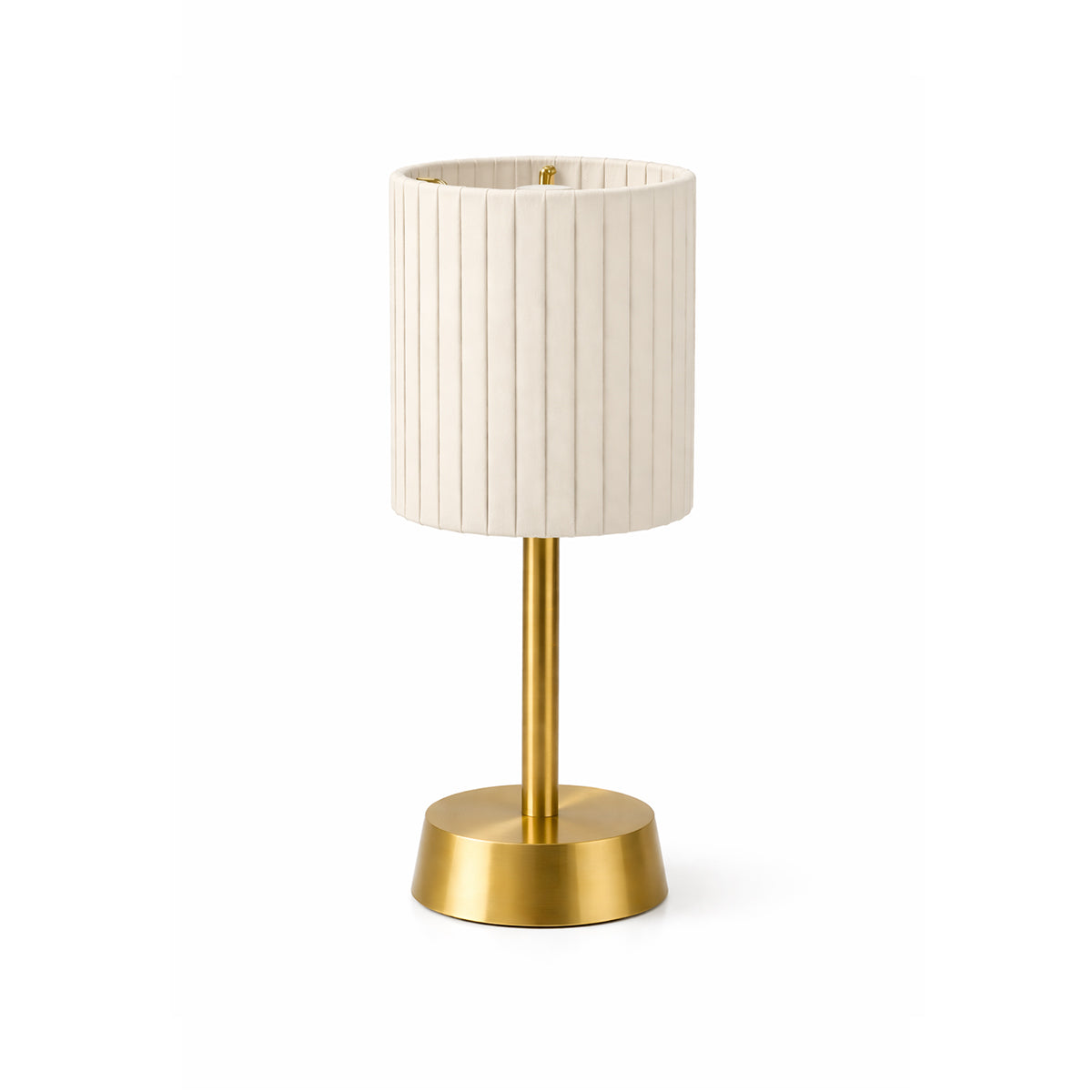 Liberty Rechargeable Cordless Table Lamp, Brass, Ivory Pleated Shade [A]
