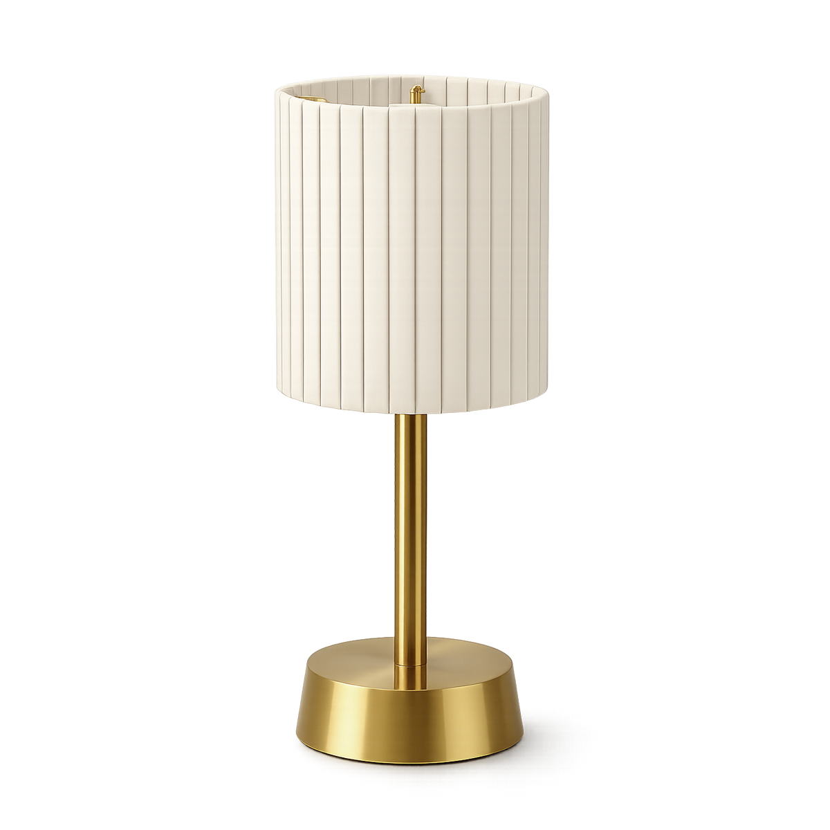 Liberty Rechargeable Cordless Table Lamp, Brass, Ivory Pleated Shade [A]