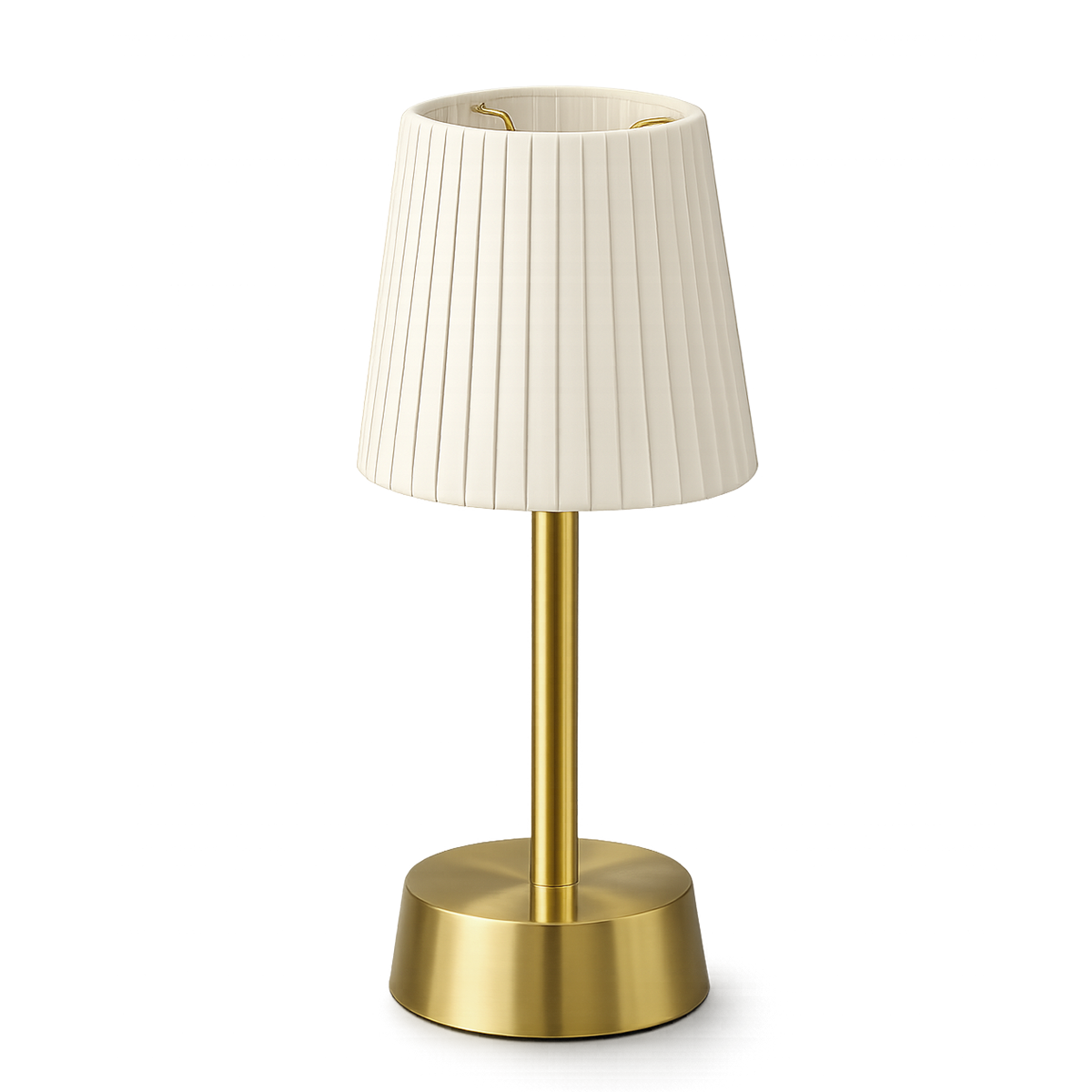 Liberty Rechargeable Cordless Table Lamp, Brass, Ivory Pleated Shade [D]