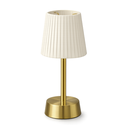 Liberty Rechargeable Cordless Table Lamp, Brass, Ivory Pleated Shade [D]