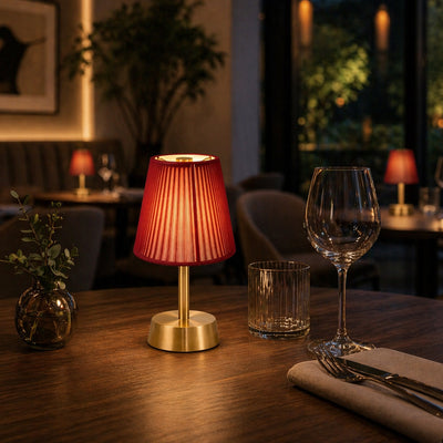 Liberty Rechargeable Cordless Table Lamp, Brass, Red Shade [C]