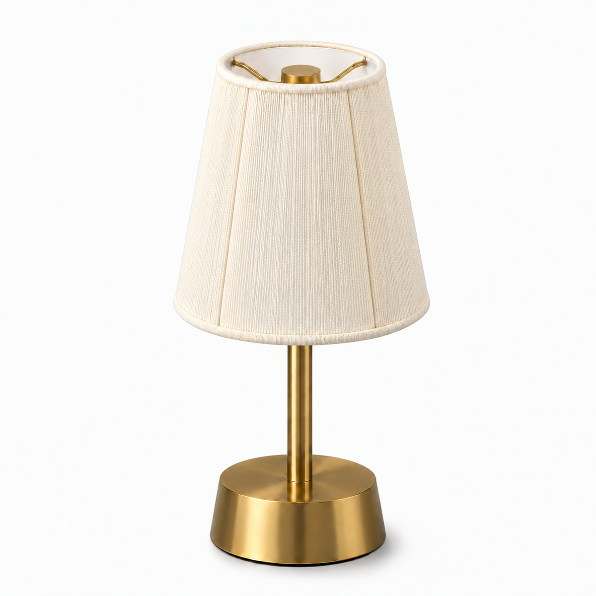 Liberty Rechargeable Cordless Table Lamp - Brass - Ivory Cotton Threaded Shade [C]