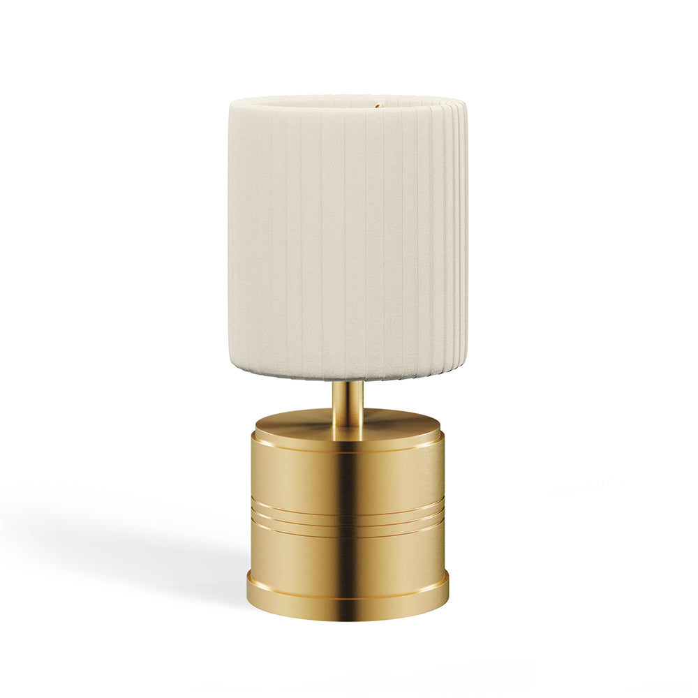 Luxe Rechargeable Cordless Table Lamp, Brass, Ivory Pleated Shade [A]