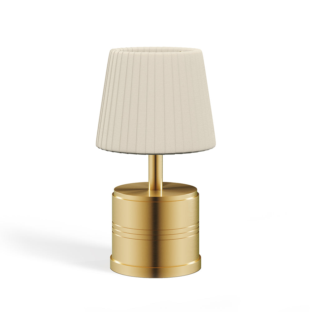Luxe Rechargeable Cordless Table Lamp, Brass, Ivory Pleated Shade [D]