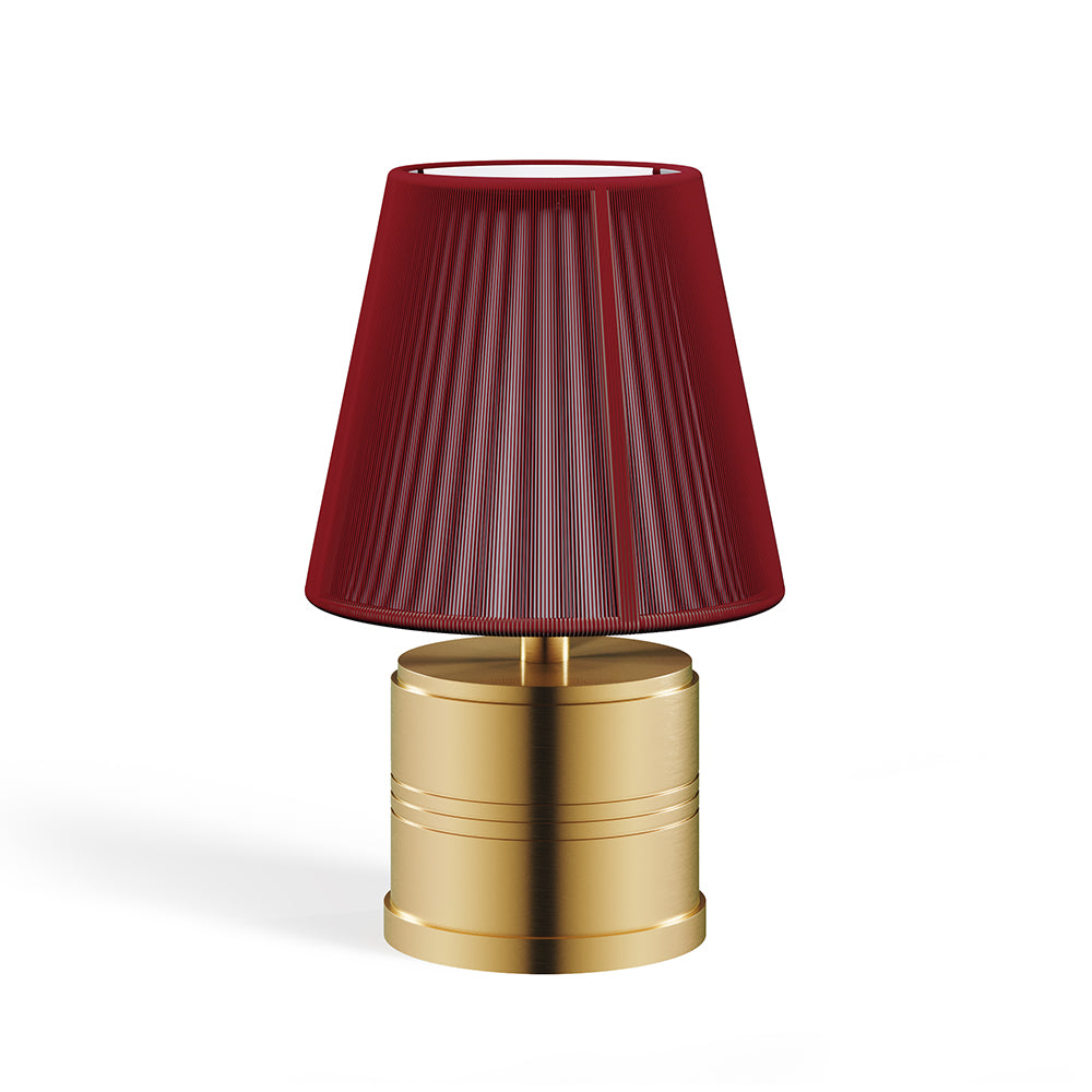 Luxe Rechargeable Cordless Table Lamp, Brass, Red Cotton Shade [C]