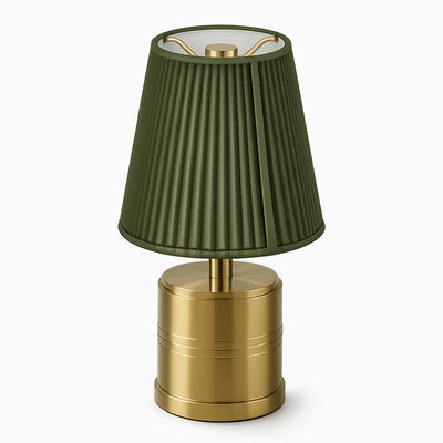 Luxe Rechargeable Cordless Table Lamp - Brass - Moss Green Cotton Threaded Shade [C]