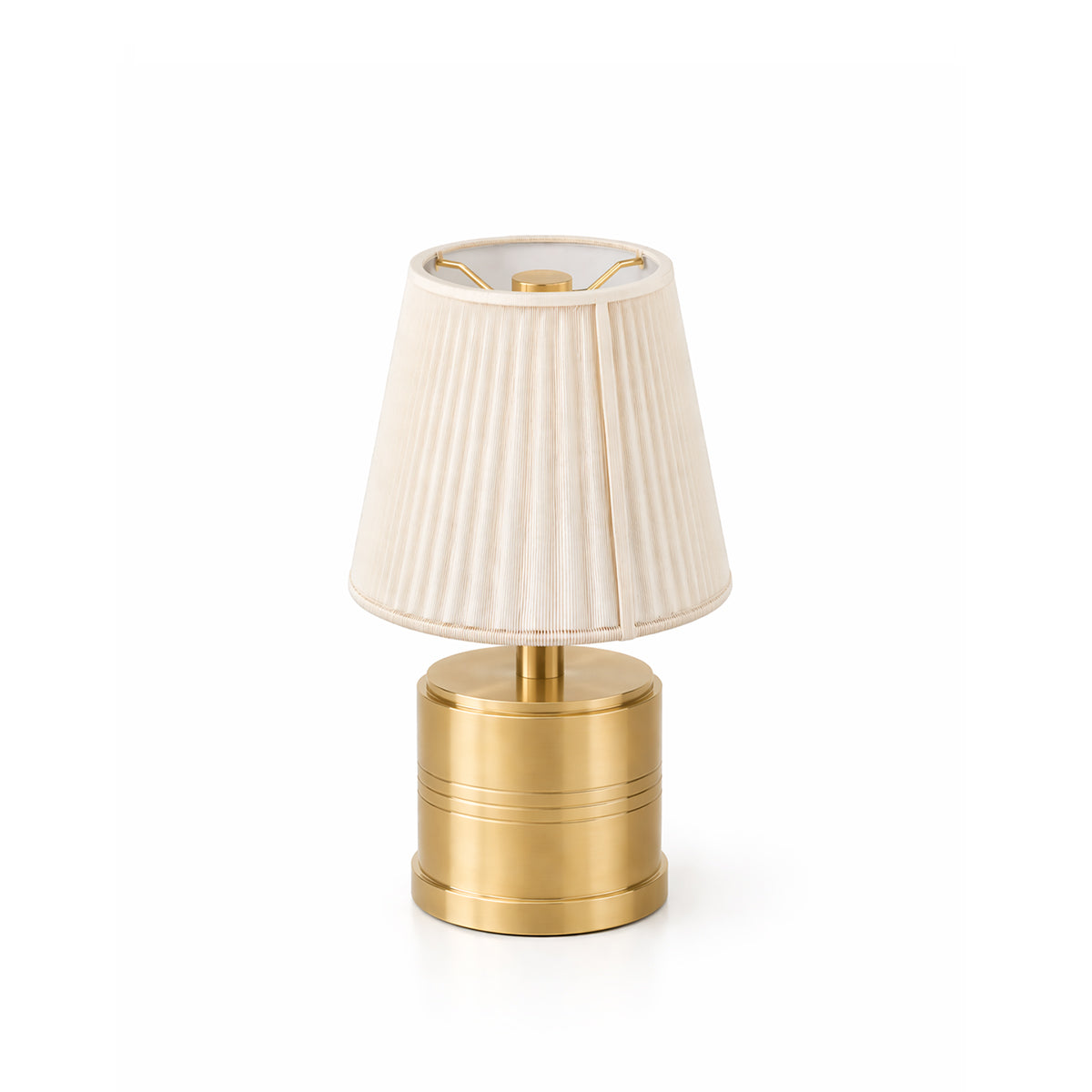 Luxe Rechargeable Cordless Table Lamp, Brass, Ivory Cotton Shade [C]