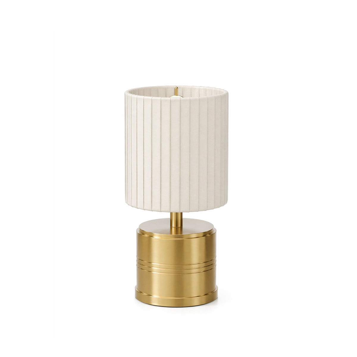 Luxe Rechargeable Cordless Table Lamp, Brass, Ivory Pleated Shade [A]