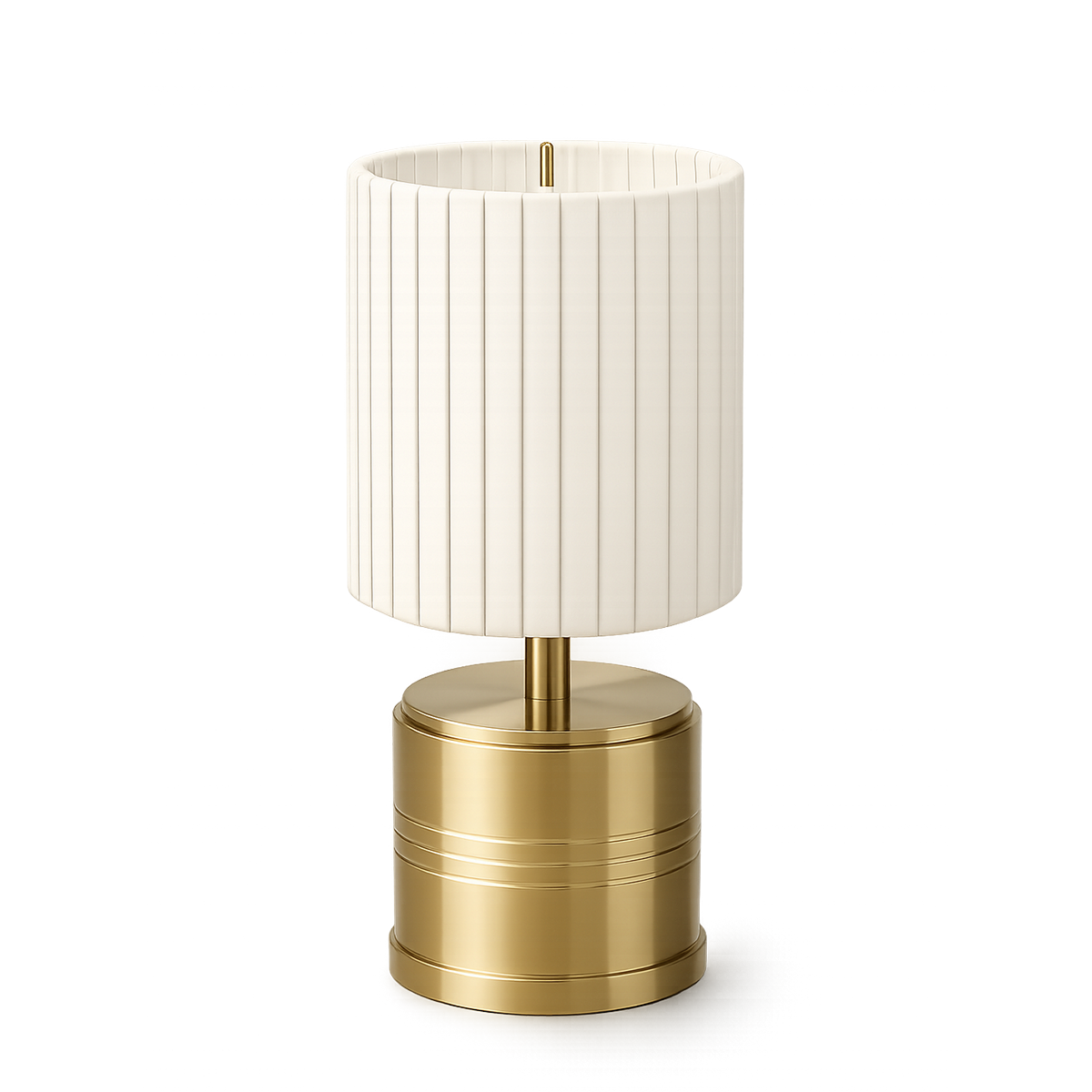 Luxe Rechargeable Cordless Table Lamp, Brass, Ivory Pleated Shade [A]
