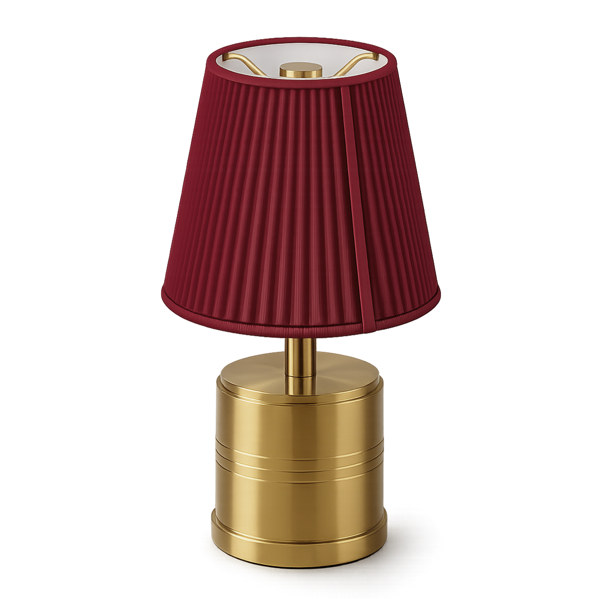 Luxe Rechargeable Cordless Table Lamp, Brass, Red Cotton Shade [C]