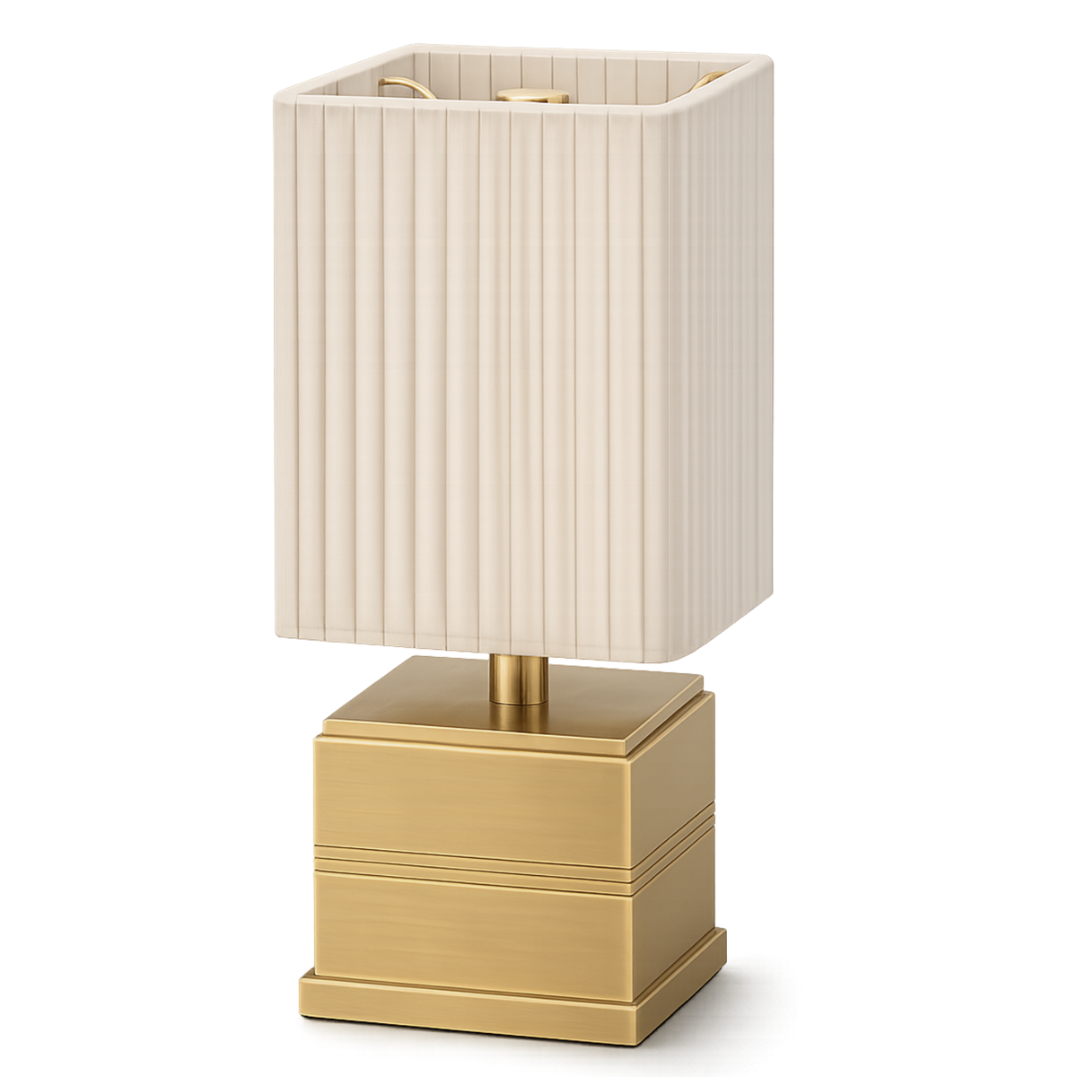 Regency Rechargeable Cordless Table Lamp, Brass, Ivory Pleated Shade [B]