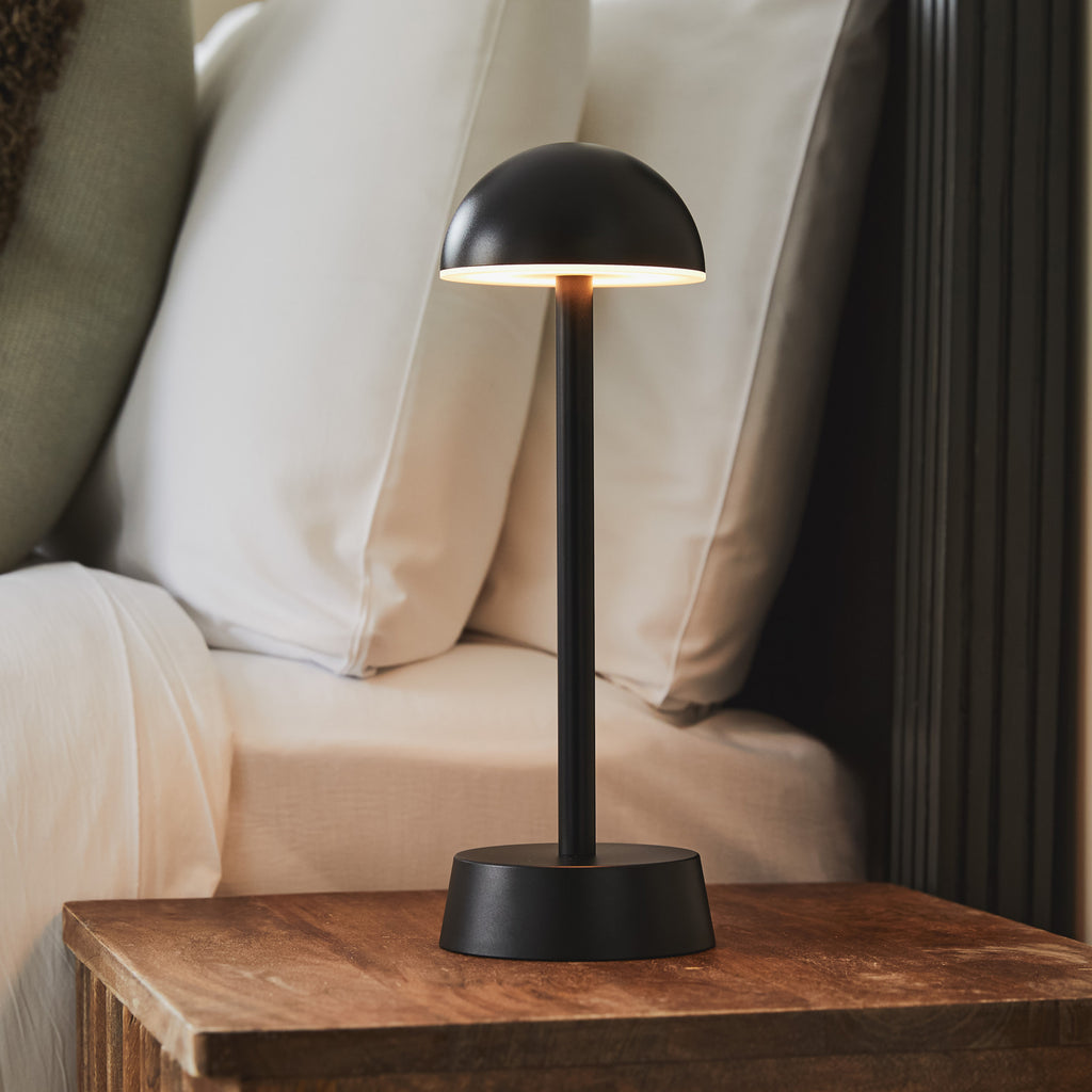Sofia Dome Cordless Table Lamp, Black Rechargeable Battery Powered Table Lamps Insight Cordless Lighting