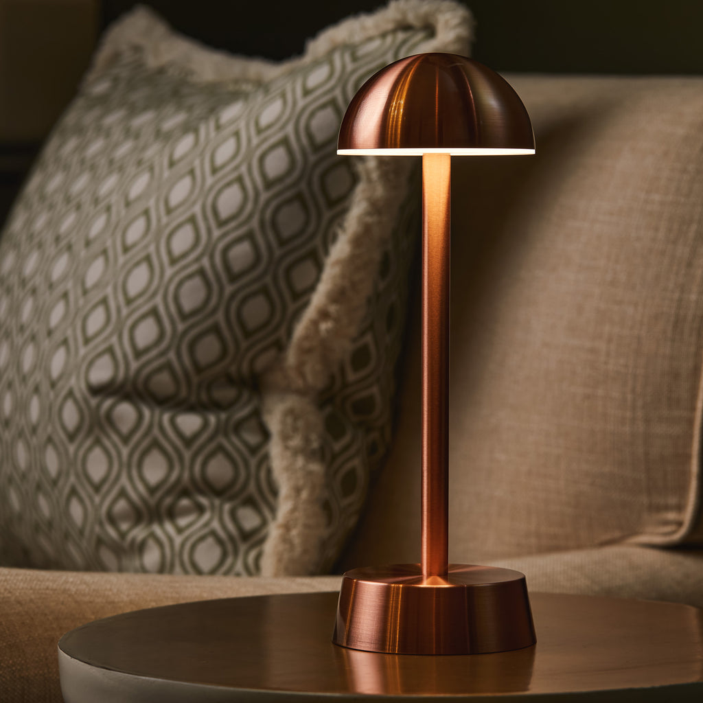 Sofia Dome Cordless Table Lamp, Copper Rechargeable Battery Powered Table Lamps Insight Cordless Lighting