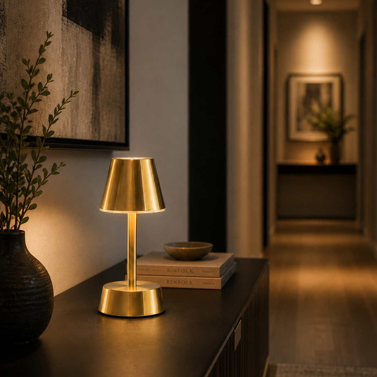 Sofia Empire Mini Rechargeable Cordless Table Lamp, Brass