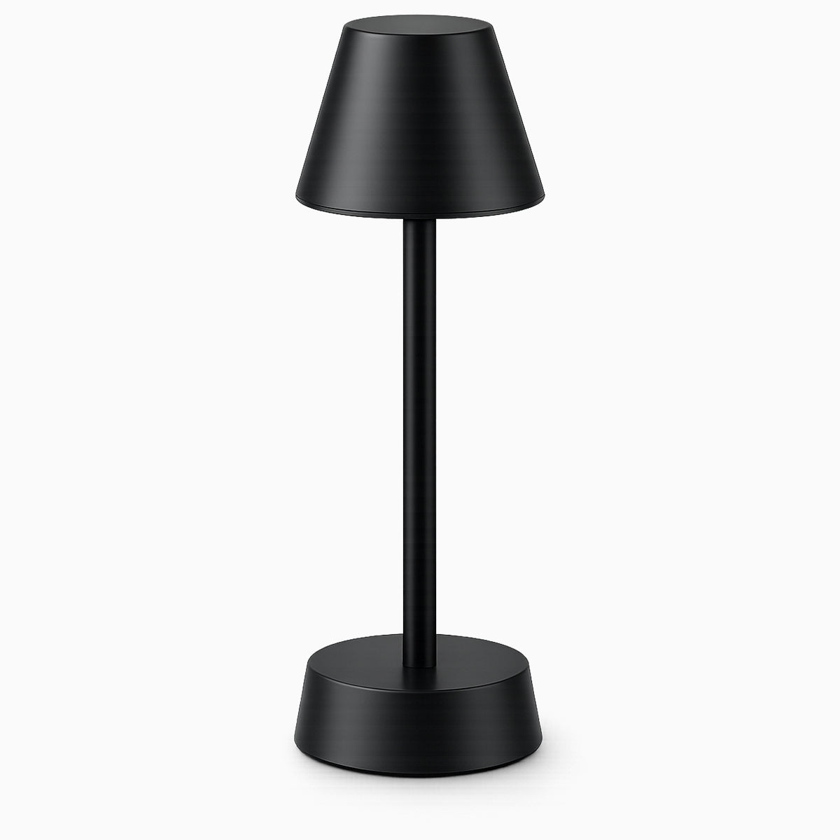 Black cordless table lamp on a white background