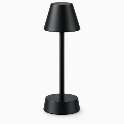 Black cordless table lamp on a white background