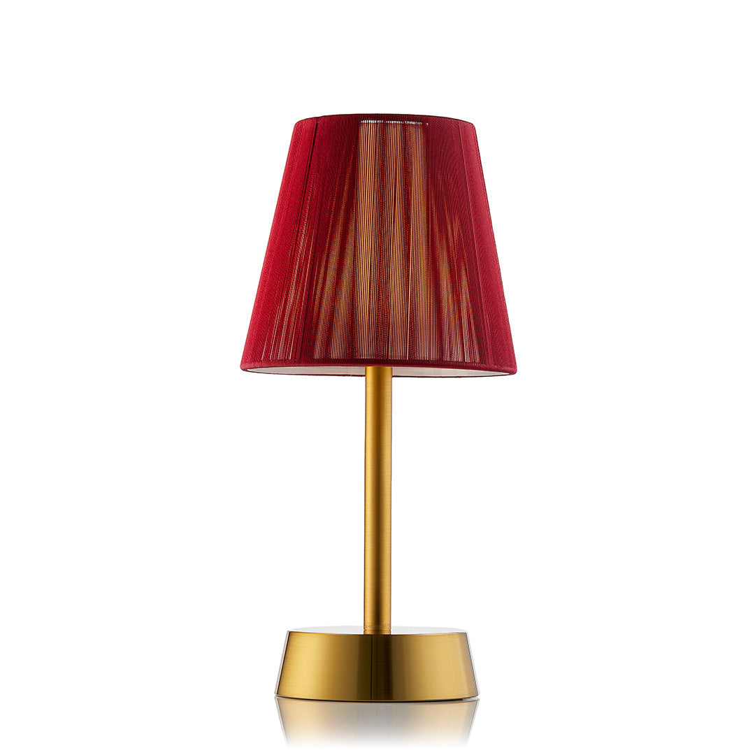 Sofia Fabric Cordless Table Lamp, Brass, Red Cotton Shade