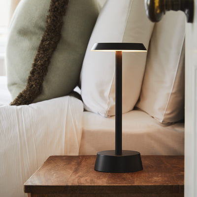 Sofia Flat Cordless Table Lamp, Black | Rechargeable Cordless Table Lamps | Insight Cordless Lighting