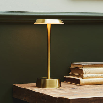 Sofia Flat Cordless Table Lamp, Brass | Rechargeable Cordless Table Lamps | Insight Cordless Lighting
