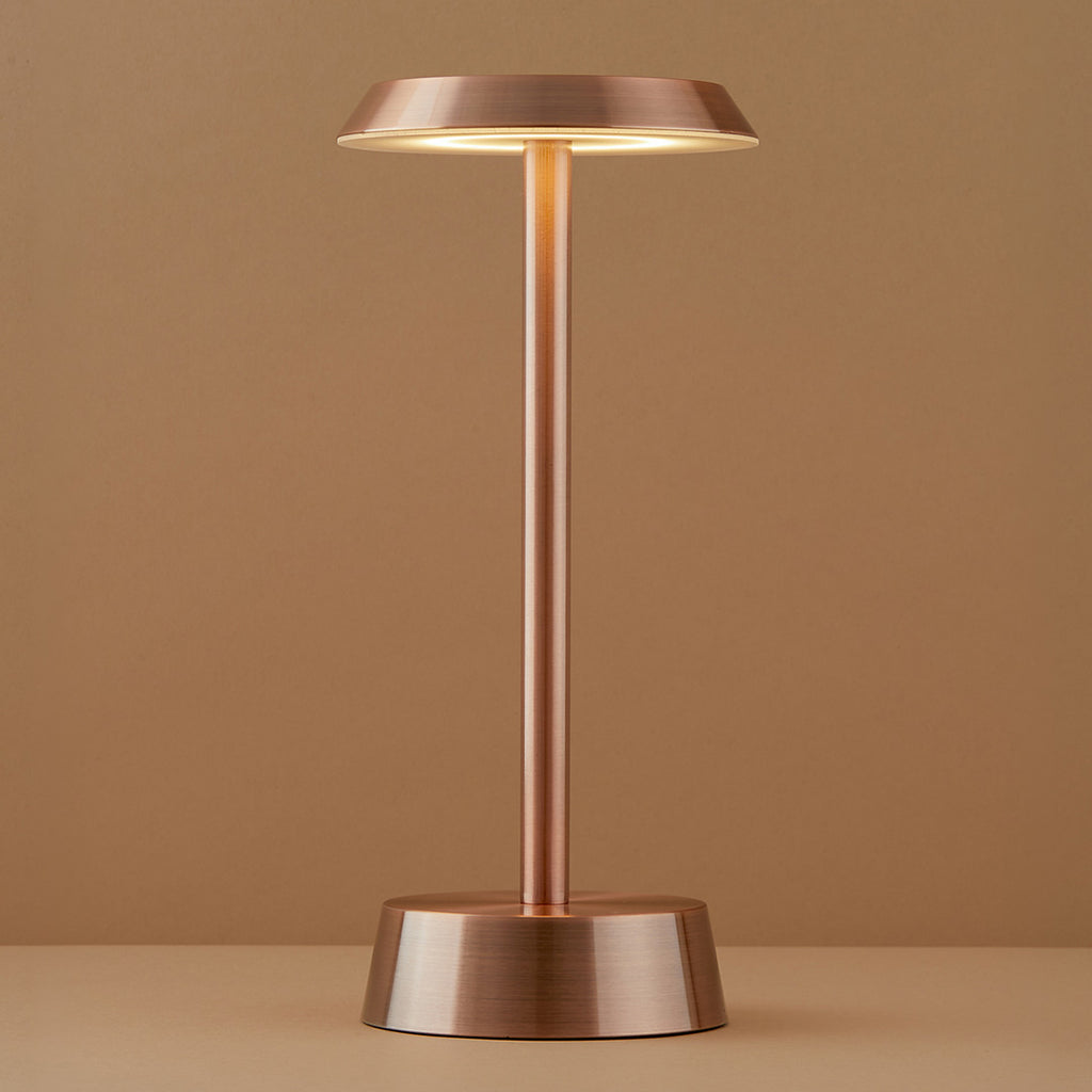 Sofia Flat Cordless Table Lamp, Copper Rechargeable Battery Powered Table Lamps Insight Cordless Lighting