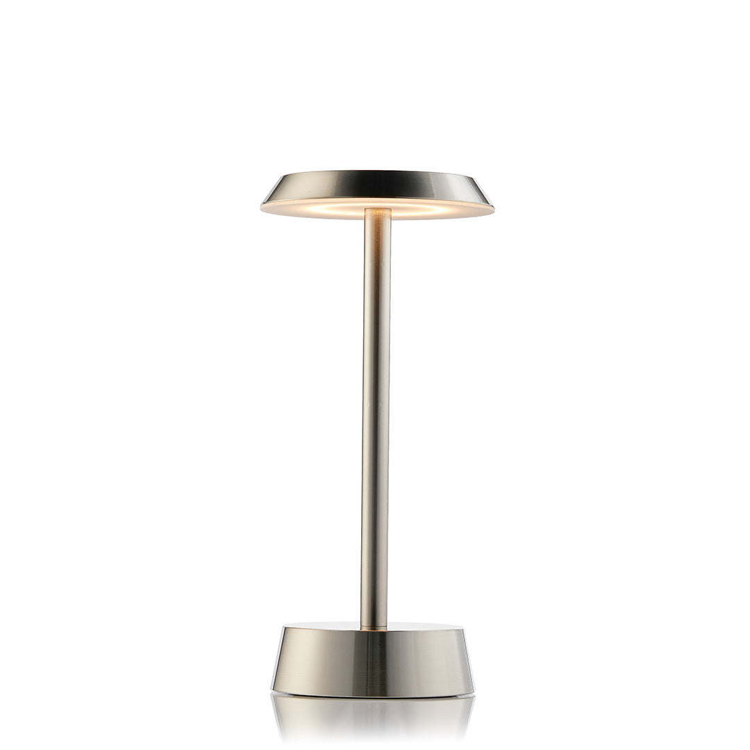 Sofia Flat Cordless Table Lamp, Nickel | Rechargeable Cordless Table Lamps | Insight Cordless Lighting