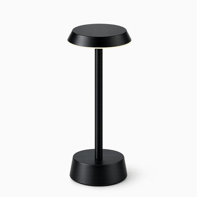 Black cordless lamp with a minimalist design on a white background